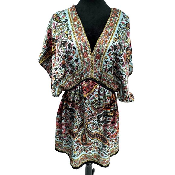 Ultra Pink Women 2X Floral Paisley Print V Neck Tunic Dress Empire Waist Y2K Vtg - Picture 3 of 6